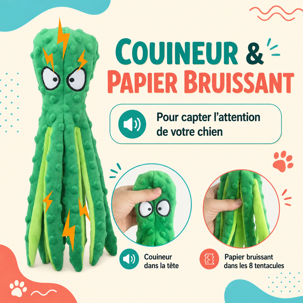 Jouet poulpe résistant à la mastication